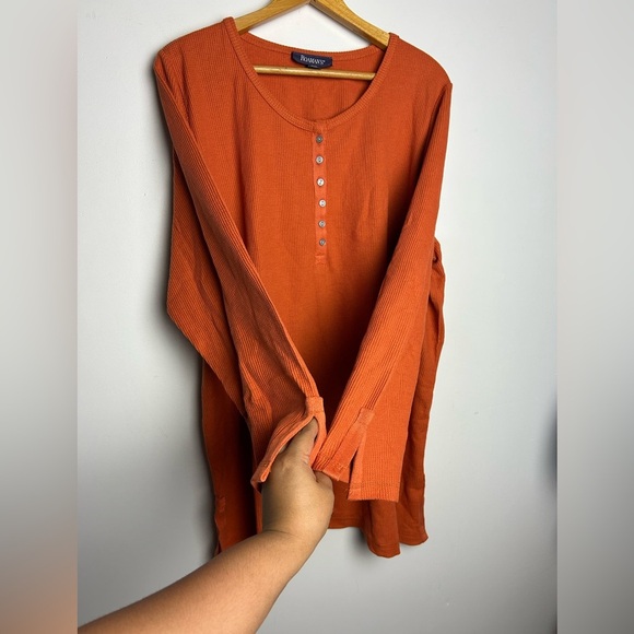 Roaman’s Blouse Top Henley Long Sleeve Thermal Waffle Plus Size 22-24 1X - Picture 2 of 9